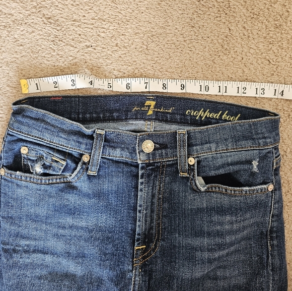 7 For All Mankind 27 Cropped Bootcut Dark Blue Straight Jeans - Picture 5 of 7